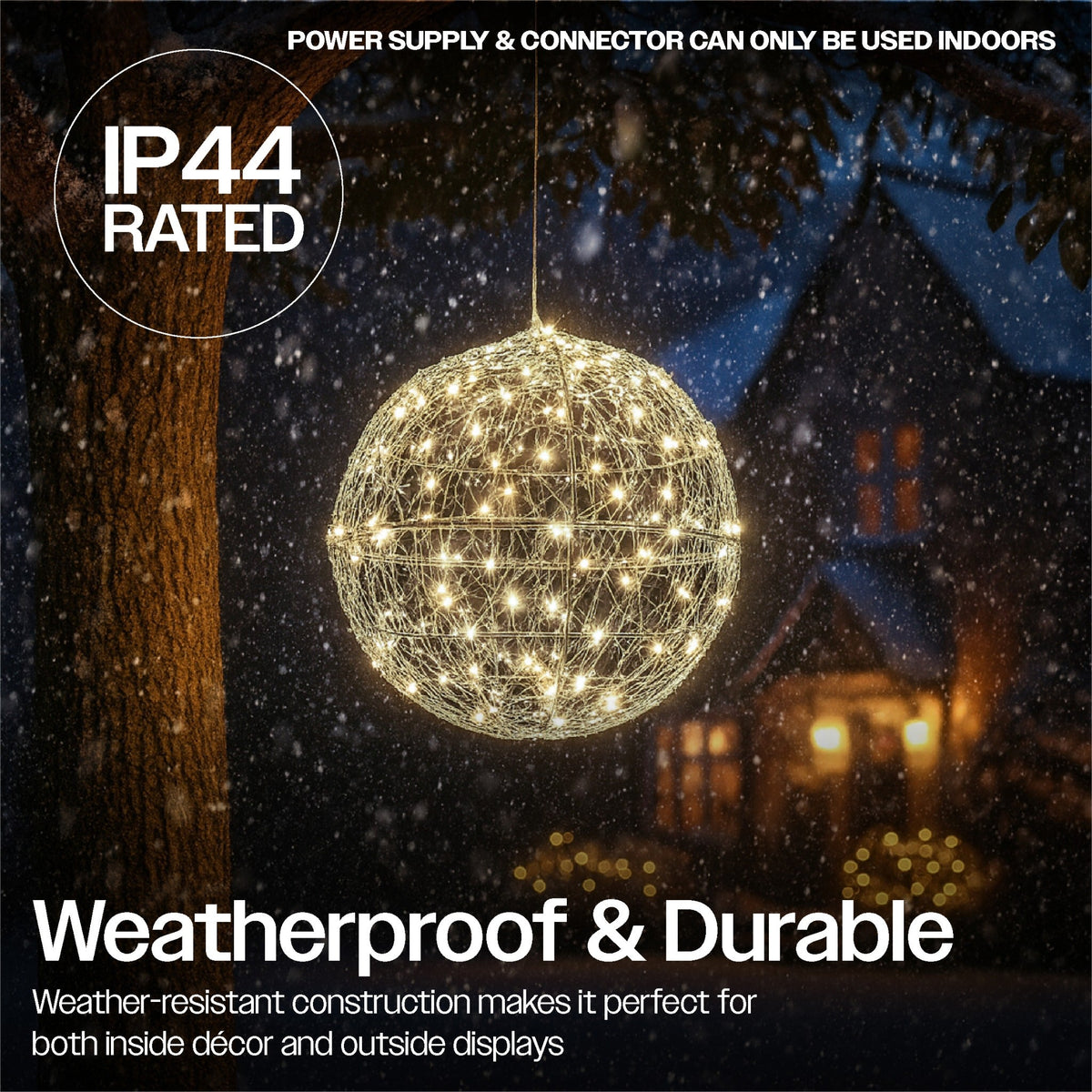 Xmas Haus Silver Christmas Hanging Ball – 30cm with 160 Warm White LEDs for Festive Decoration_Outdoor Christmas Decorations