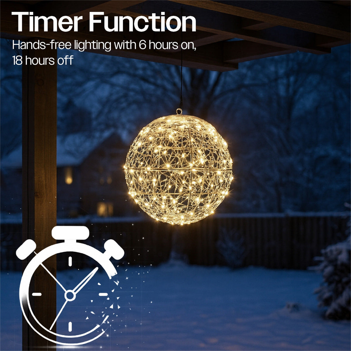 Xmas Haus Silver Christmas Hanging Ball – 30cm with 160 Warm White LEDs for Festive Decoration_Outdoor Christmas Decorations