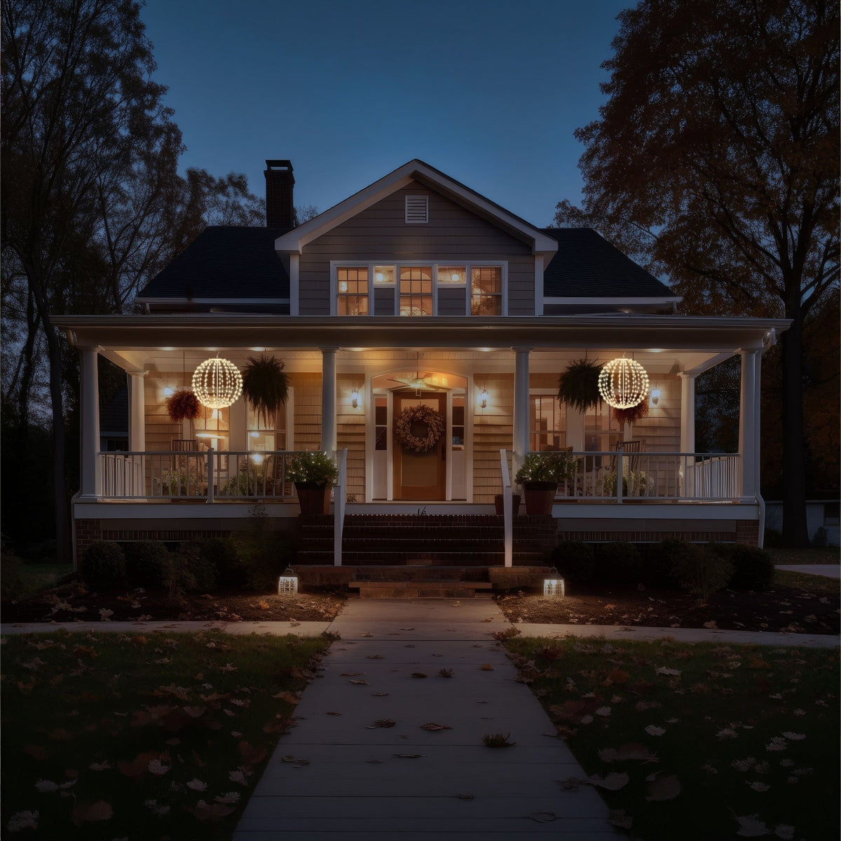 Xmas Haus Warm White LED Hanging Sphere – Elegant Metal Frame with Timer & 5m Lead, Indoor & Outdoor Use_Christmas Lights