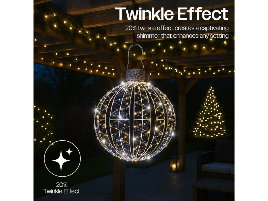 Xmas Haus Micro White and Warm White LEDS Ball - Flash Effect - Available in 3 sizes_Outdoor Christmas Decorations