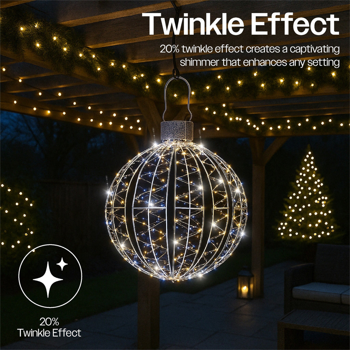 Xmas Haus Micro White & Warm White LED Ball – Flash Effect, Available in 3 Sizes for Festive Decoration_Outdoor Christmas Decorations