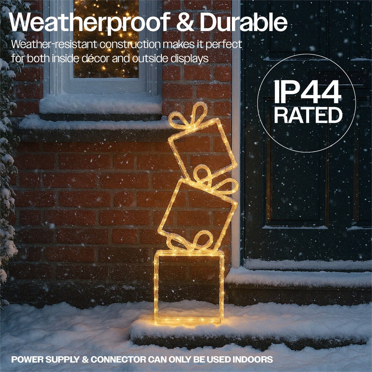 Xmas Haus Pre-Lit Stack of 3 Christmas Presents – 40 Warm White LEDs, Outdoor Decoration with Timer and Ground Stakes_Christmas Lights