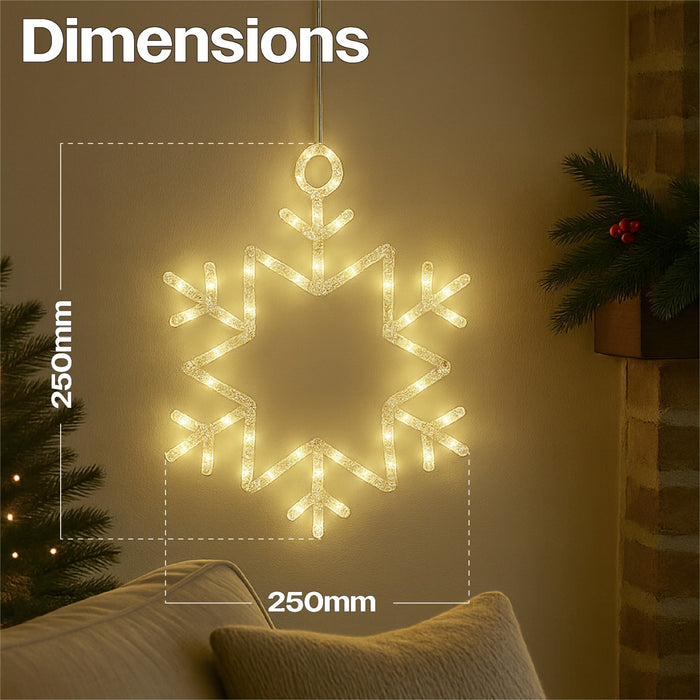 Xmas Haus 25cm LED Snowflake Decorations – Warm White Micro LEDs, Battery Operated with Timer, Indoor & Outdoor_Christmas Lights
