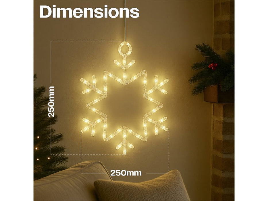 Xmas Haus 25cm LED Snowflake Decorations – Warm White Micro LEDs, Battery Operated with Timer, Indoor & Outdoor_Christmas Lights