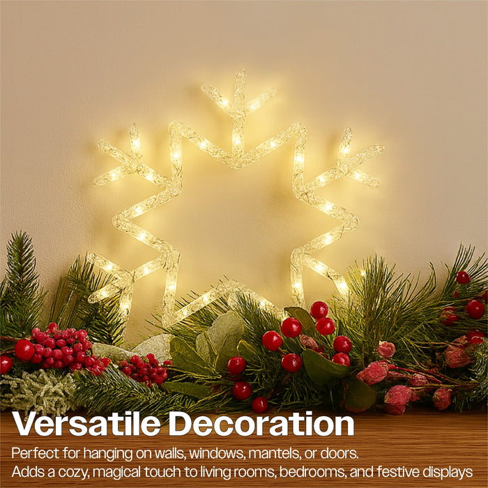 Xmas Haus 25cm LED Snowflake Decorations – Warm White Micro LEDs, Battery Operated with Timer, Indoor & Outdoor_Christmas Lights