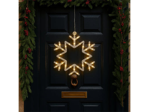 Xmas Haus 25cm LED Snowflake Decorations – Warm White Micro LEDs, Battery Operated with Timer, Indoor & Outdoor_Christmas Lights