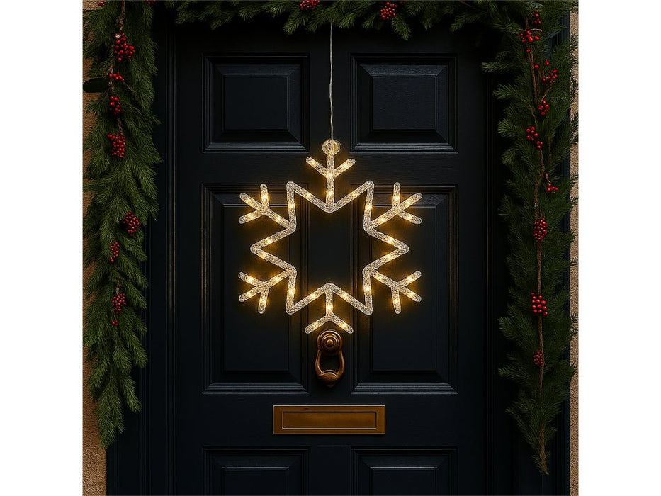 Xmas Haus 25cm LED Snowflake Decorations – Warm White Micro LEDs, Battery Operated with Timer, Indoor & Outdoor_Christmas Lights