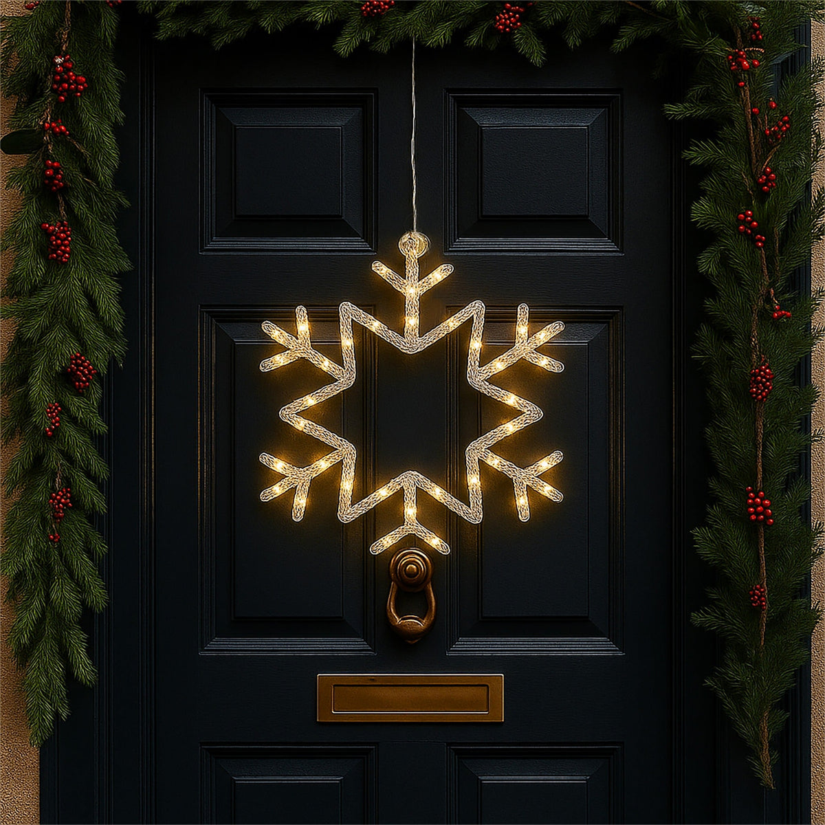 Xmas Haus 25cm LED Snowflake Decorations – Warm White Micro LEDs, Battery Operated with Timer, Indoor & Outdoor_Christmas Lights