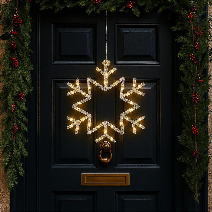 Xmas Haus 25cm LED Snowflake Decorations – Warm White Micro LEDs, Battery Operated with Timer, Indoor & Outdoor_Christmas Lights