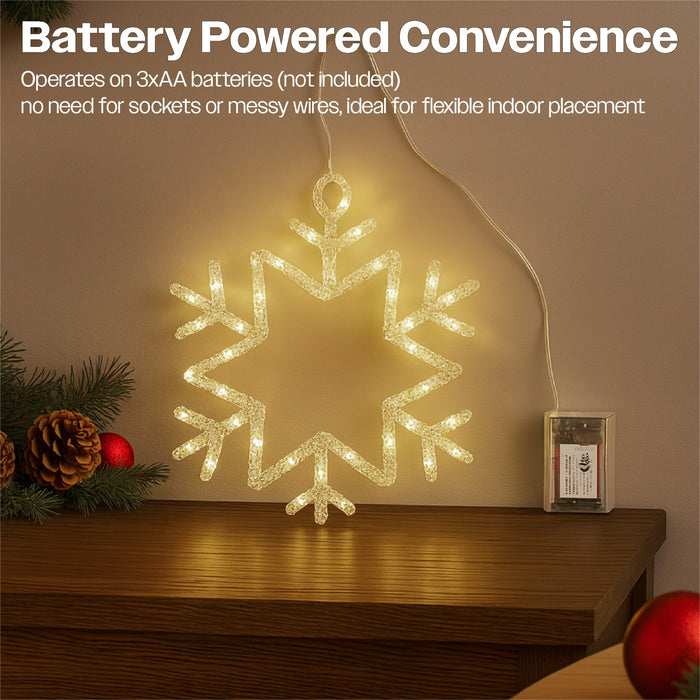 Xmas Haus 25cm LED Snowflake Decorations – Warm White Micro LEDs, Battery Operated with Timer, Indoor & Outdoor_Christmas Lights