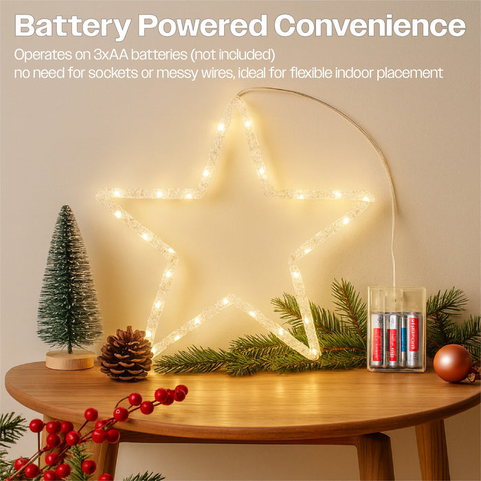 Xmas Haus 25cm LED Star Decorations – Warm White Micro LEDs Battery Operated with Timer_Christmas Lights