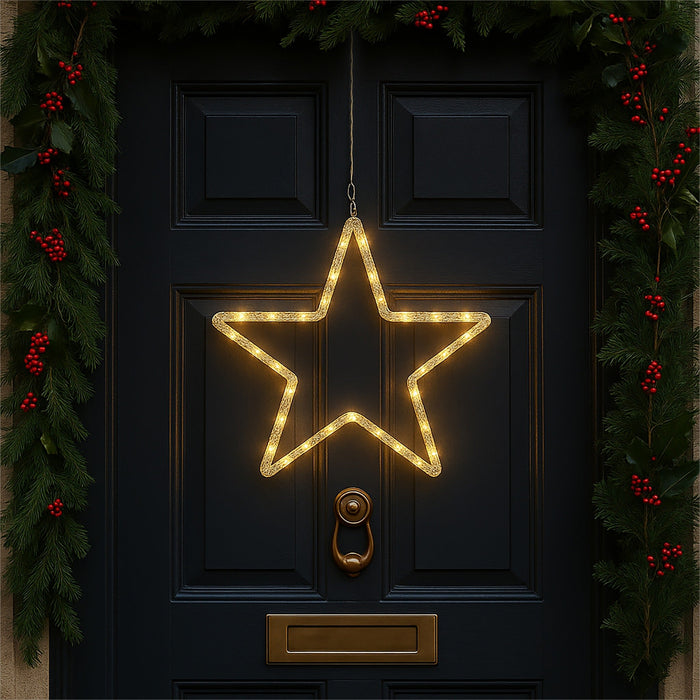 Xmas Haus 25cm LED Star Decorations – Warm White Micro LEDs Battery Operated with Timer_Christmas Lights