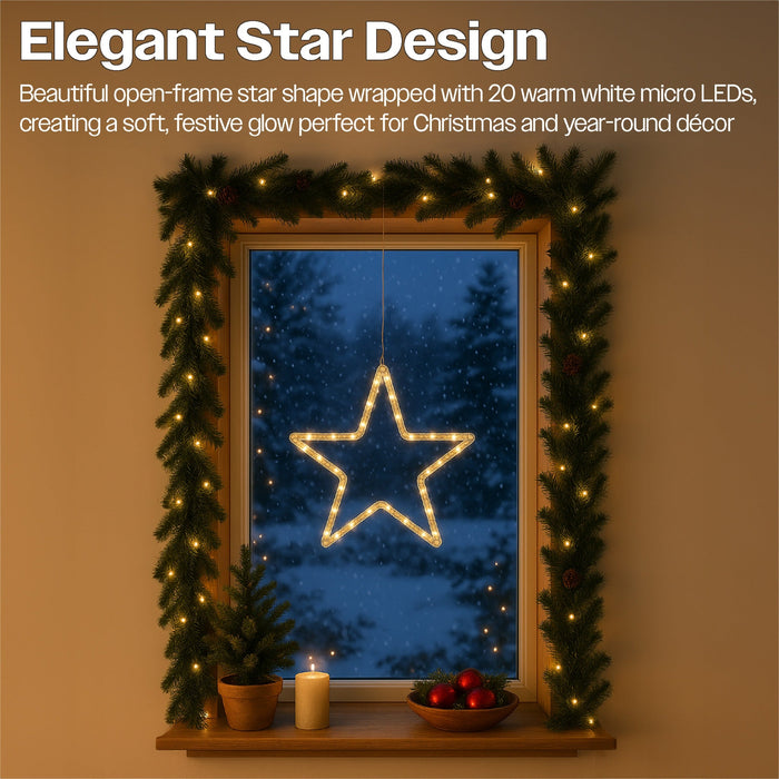 Xmas Haus 25cm LED Star Decorations – Warm White Micro LEDs Battery Operated with Timer_Christmas Lights