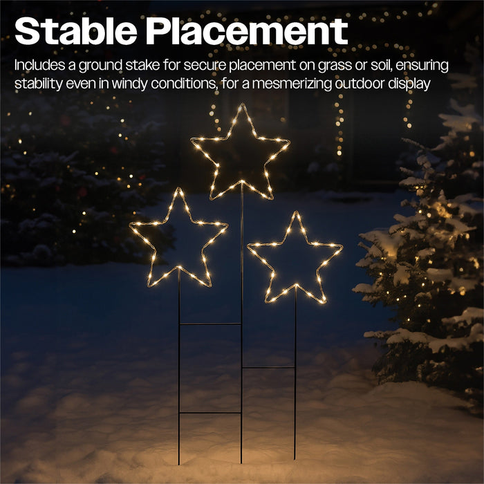 Xmas Haus Christmas 3 Star Cluster – 30 Warm White LEDs per Star, Battery Operated with Timer, Outdoor Garden & Patio Decoration_Christmas Lights