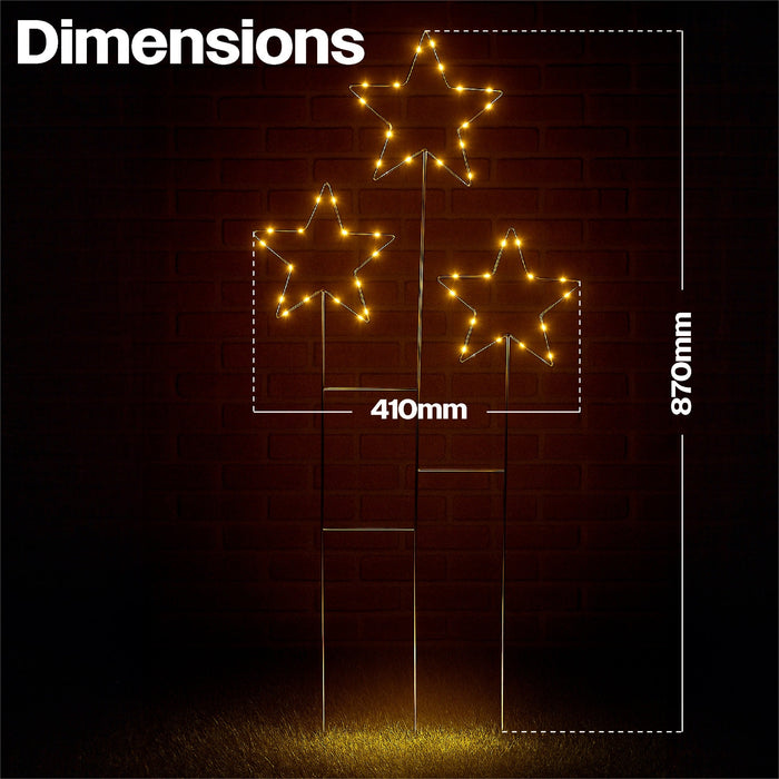 Xmas Haus Christmas 3 Star Cluster – 30 Warm White LEDs per Star, Battery Operated with Timer, Outdoor Garden & Patio Decoration_Christmas Lights