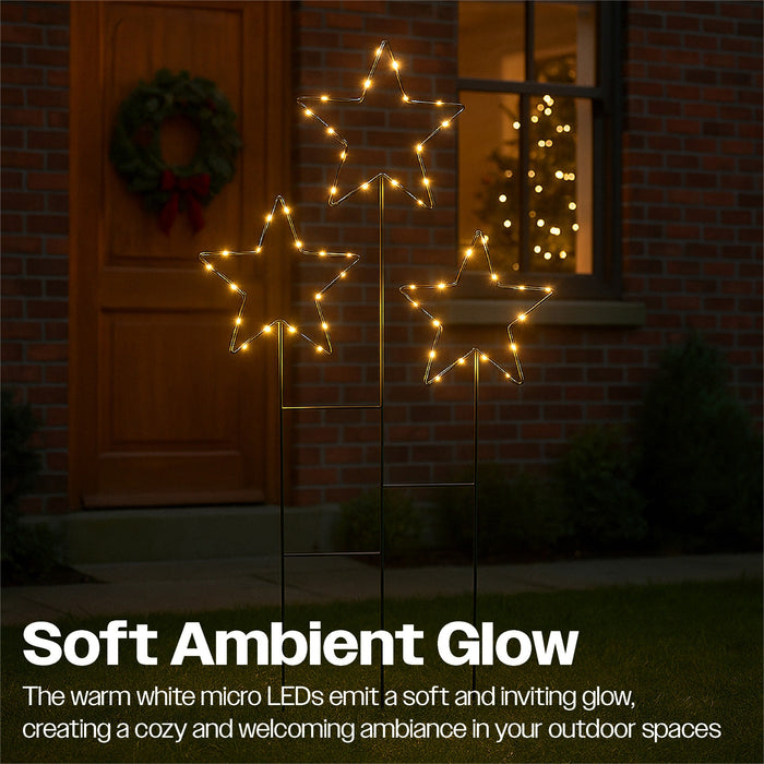 Xmas Haus Christmas 3 Star Cluster – 30 Warm White LEDs per Star, Battery Operated with Timer, Outdoor Garden & Patio Decoration_Christmas Lights