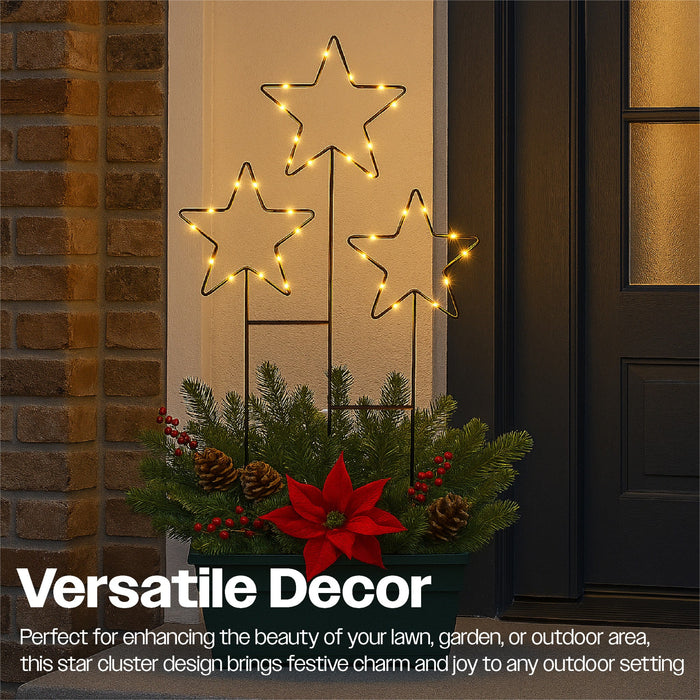 Xmas Haus Christmas 3 Star Cluster – 30 Warm White LEDs per Star, Battery Operated with Timer, Outdoor Garden & Patio Decoration_Christmas Lights