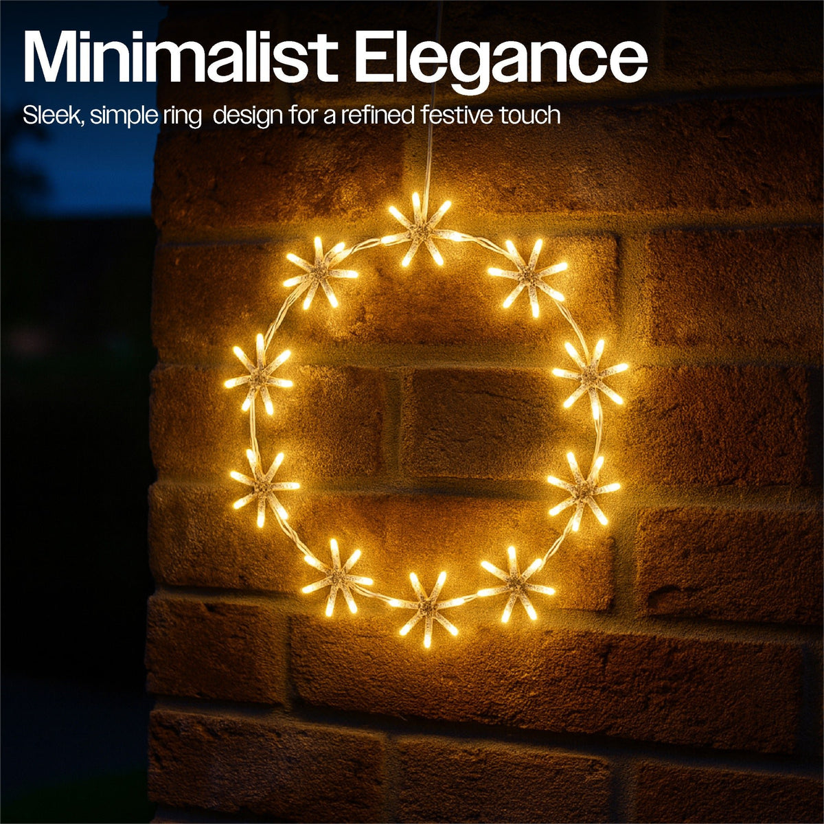 Xmas Haus Warm White LED Metal Christmas Ring – 8 Light Functions, Available in 3 Sizes for Festive Decoration_Outdoor Christmas Decorations