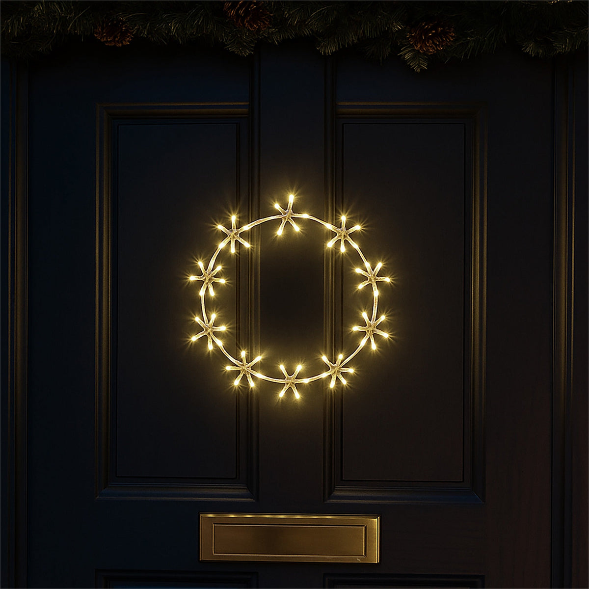 Xmas Haus Warm White LED Metal Christmas Ring – 8 Light Functions, Available in 3 Sizes for Festive Decoration_Outdoor Christmas Decorations