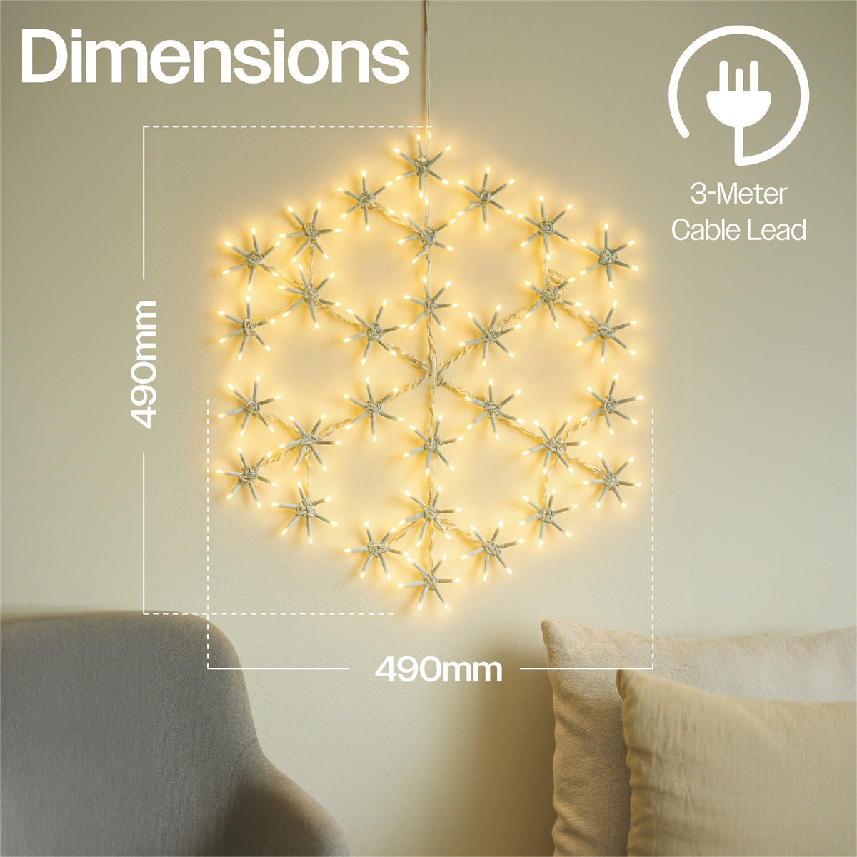 Xmas Haus Christmas Holiday Snowflake – 49cm with 180 Warm White LEDs, 8 Light Functions for Festive Decoration_Outdoor Christmas Decorations