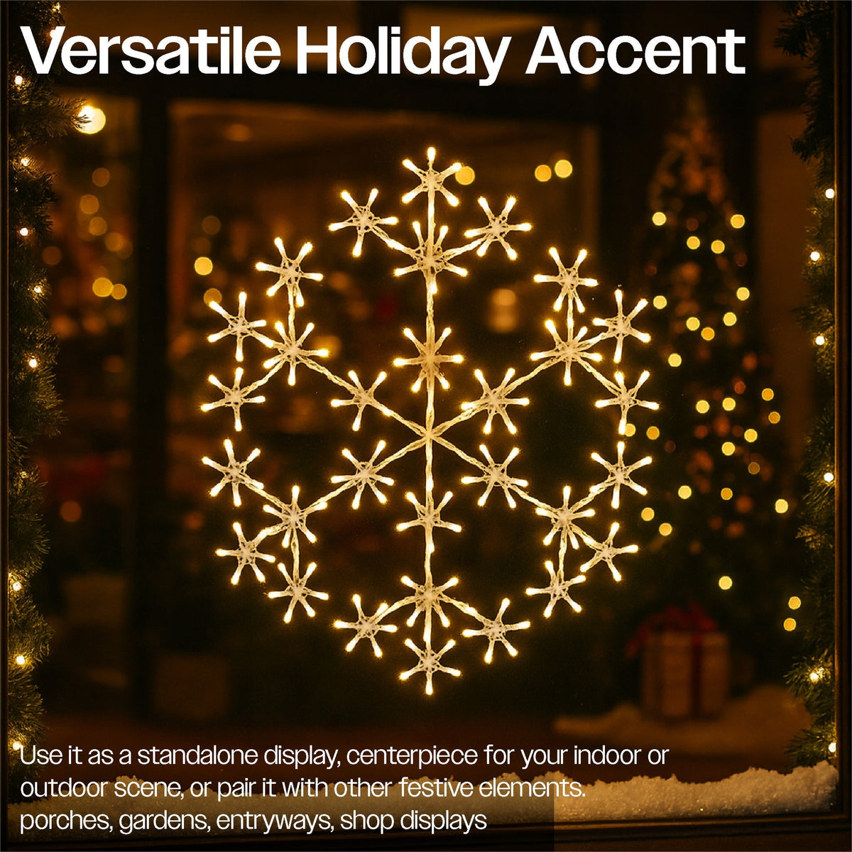 Xmas Haus Christmas Holiday Snowflake – 49cm with 180 Warm White LEDs, 8 Light Functions for Festive Decoration_Outdoor Christmas Decorations