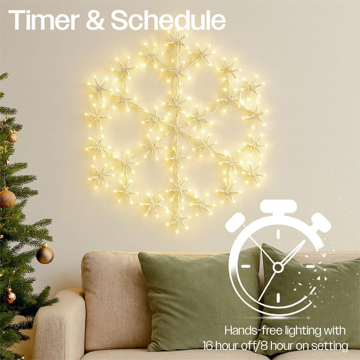 Xmas Haus Christmas Holiday Snowflake – 49cm with 180 Warm White LEDs, 8 Light Functions for Festive Decoration_Outdoor Christmas Decorations