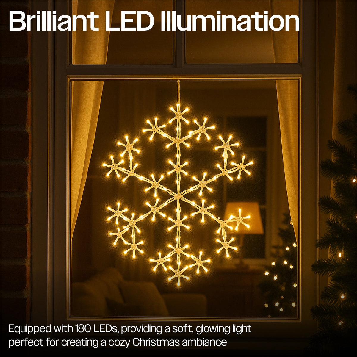 Xmas Haus Christmas Holiday Snowflake – 49cm with 180 Warm White LEDs, 8 Light Functions for Festive Decoration_Outdoor Christmas Decorations