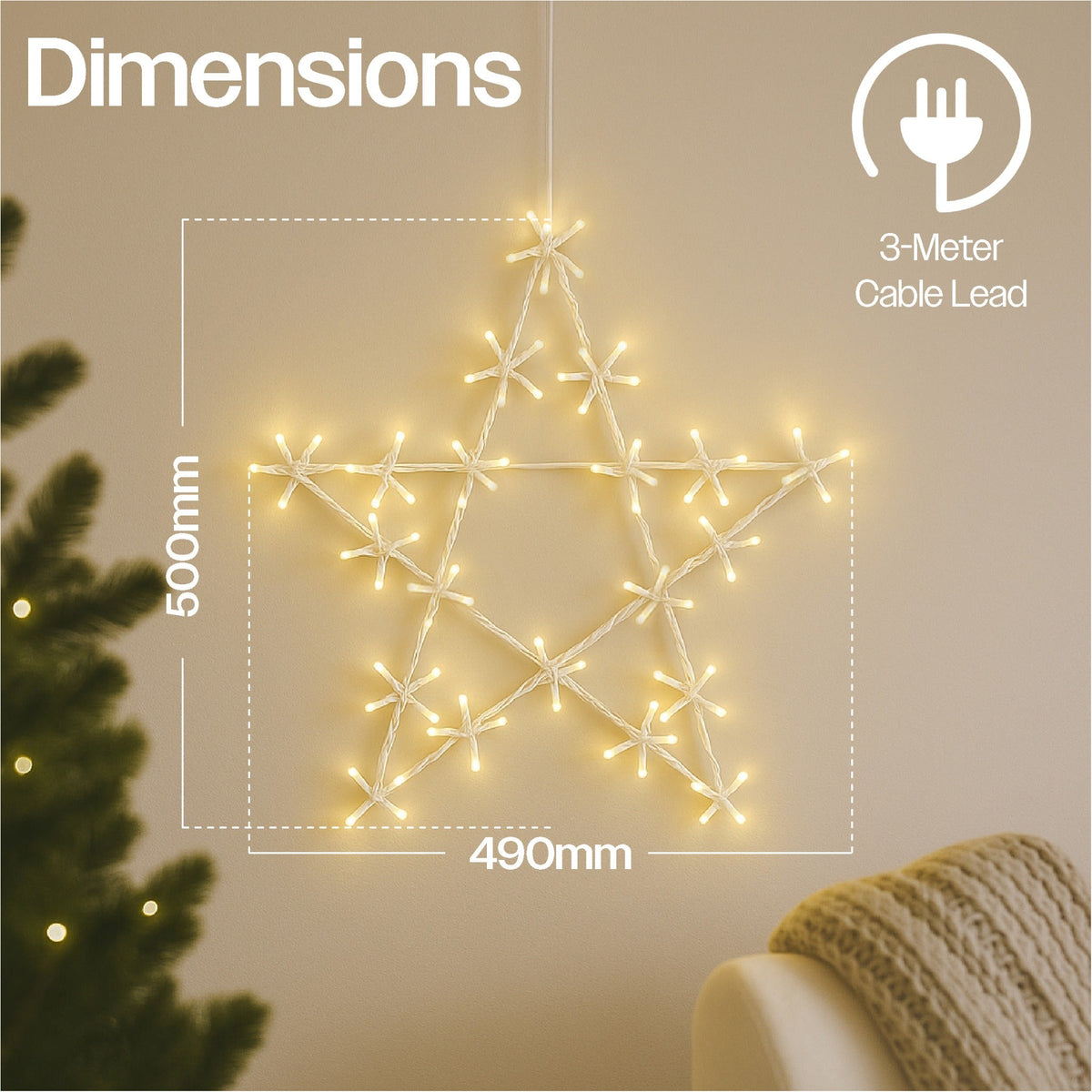 Xmas Haus Christmas Holiday Star – 50cm with 120 Warm White LEDs, 8 Light Functions for Festive Decoration_Outdoor Christmas Decorations