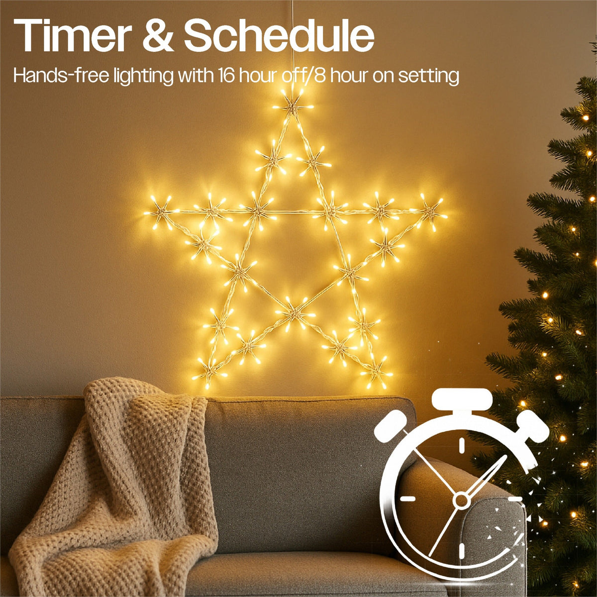 Xmas Haus Christmas Holiday Star – 50cm with 120 Warm White LEDs, 8 Light Functions for Festive Decoration_Outdoor Christmas Decorations