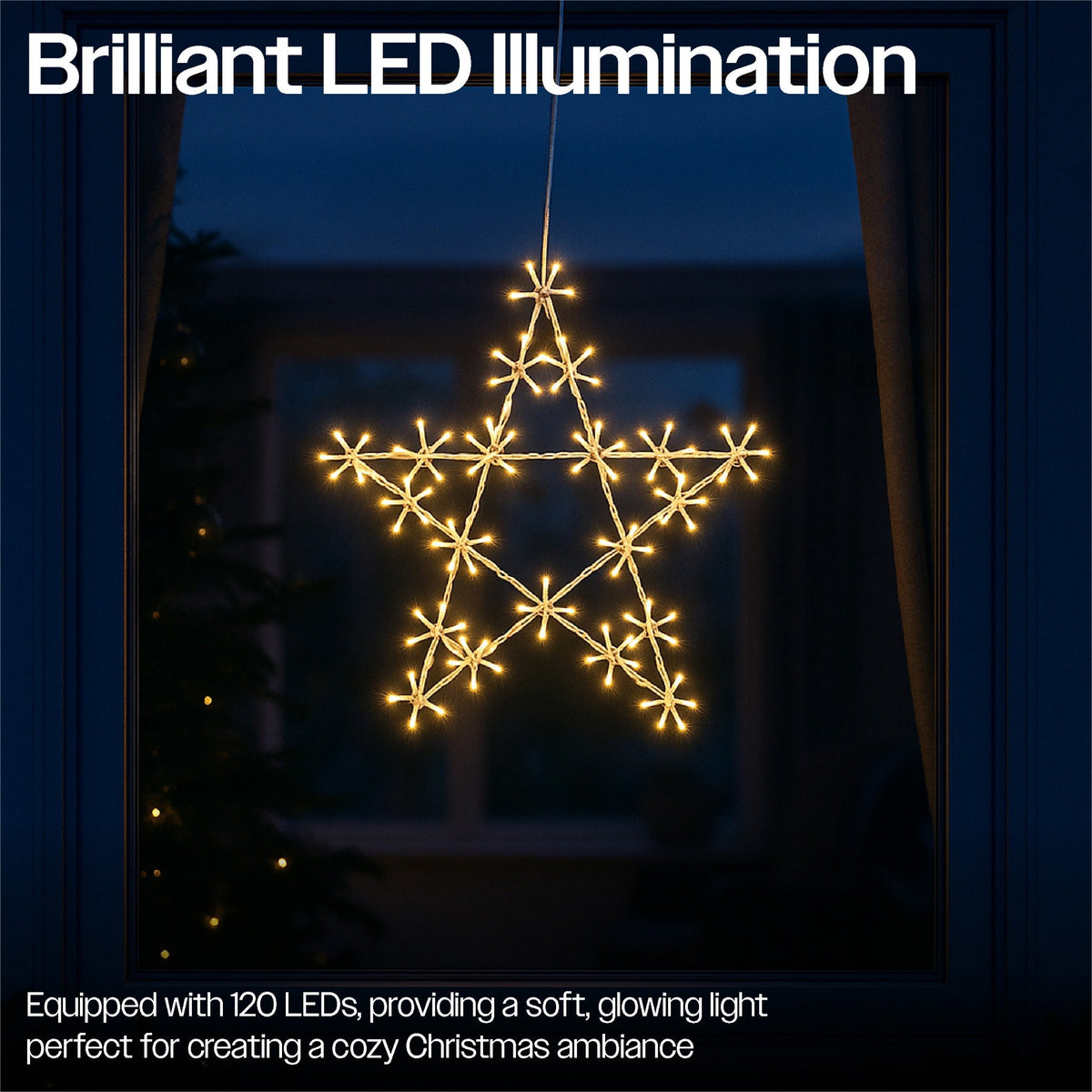 Xmas Haus Christmas Holiday Star – 50cm with 120 Warm White LEDs, 8 Light Functions for Festive Decoration_Outdoor Christmas Decorations