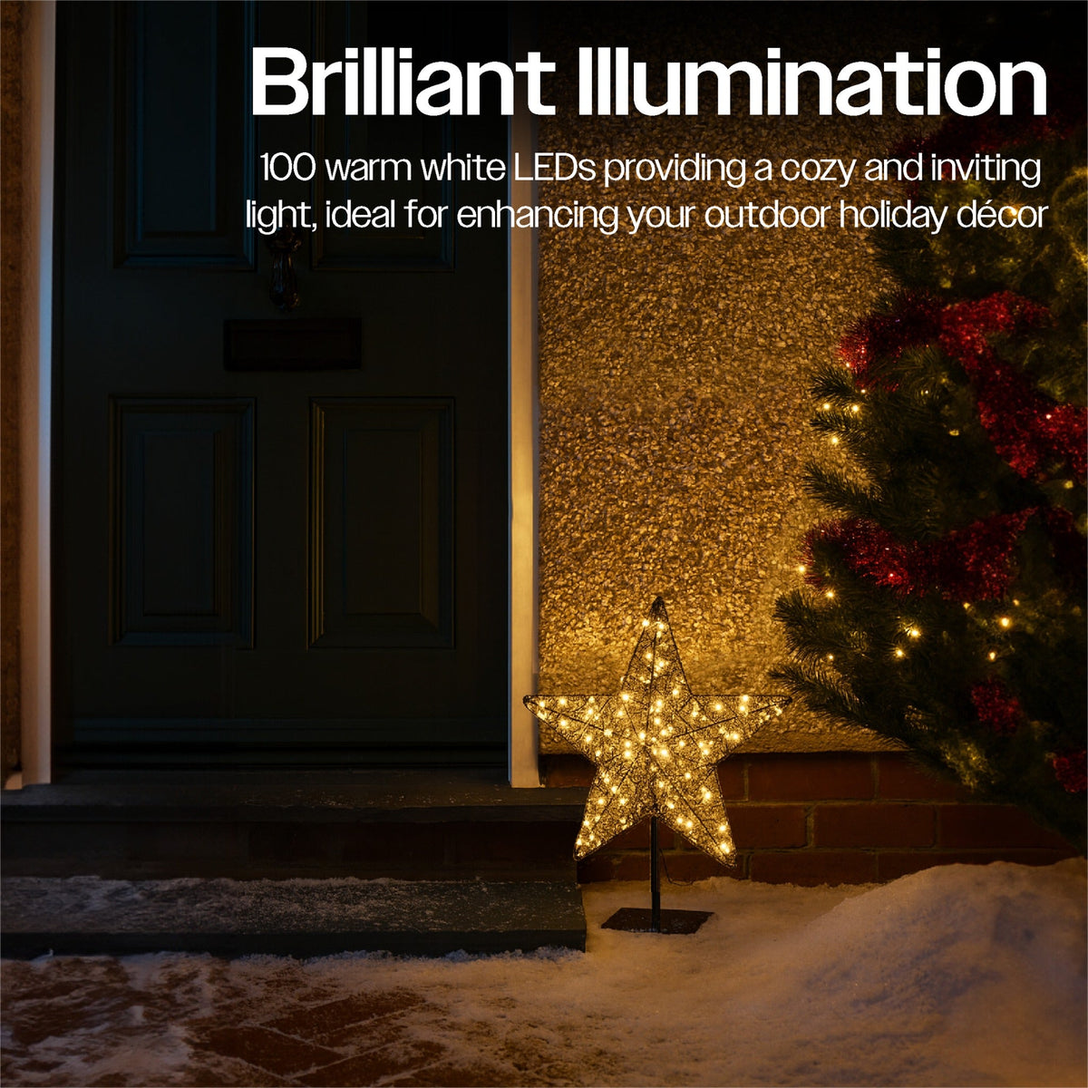 Xmas Haus Christmas Black Metal Star with Stand – Warm White LEDs, Available in 2 Sizes for Festive Decoration_Outdoor Christmas Decorations