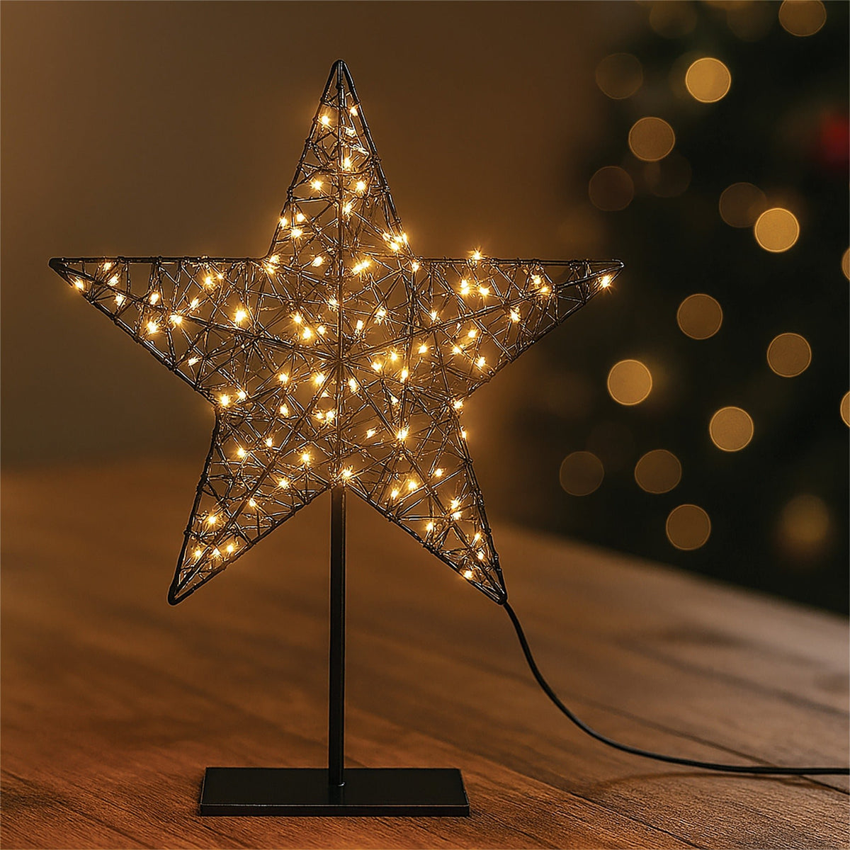 Xmas Haus Christmas Black Metal Star with Stand – Warm White LEDs, Available in 2 Sizes for Festive Decoration_Outdoor Christmas Decorations