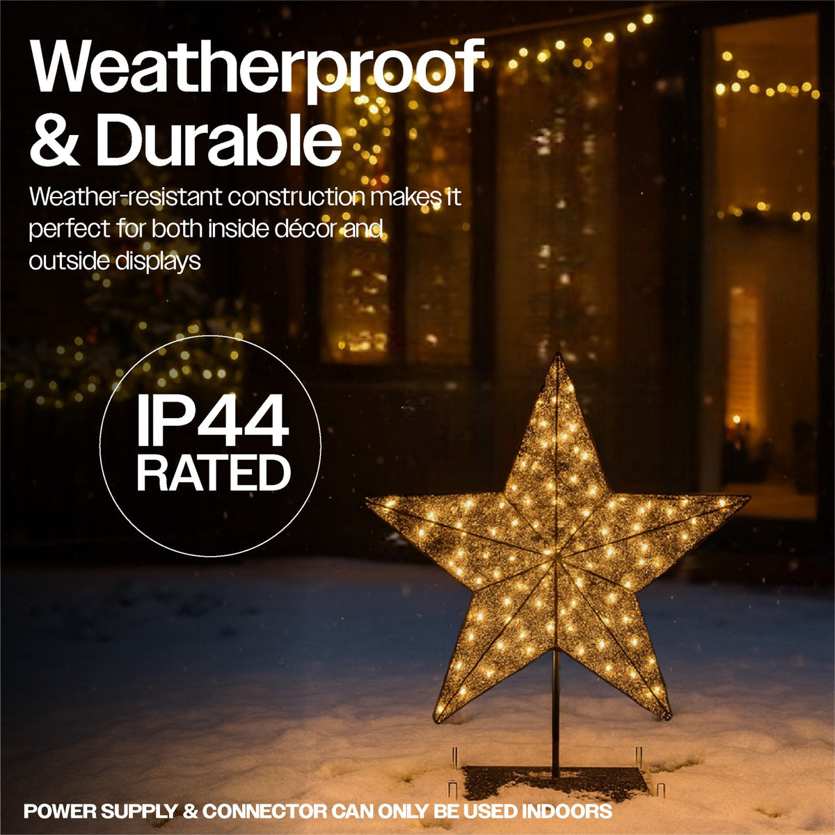 Xmas Haus Christmas Black Metal Star with Stand – Warm White LEDs, Available in 2 Sizes for Festive Decoration_Outdoor Christmas Decorations