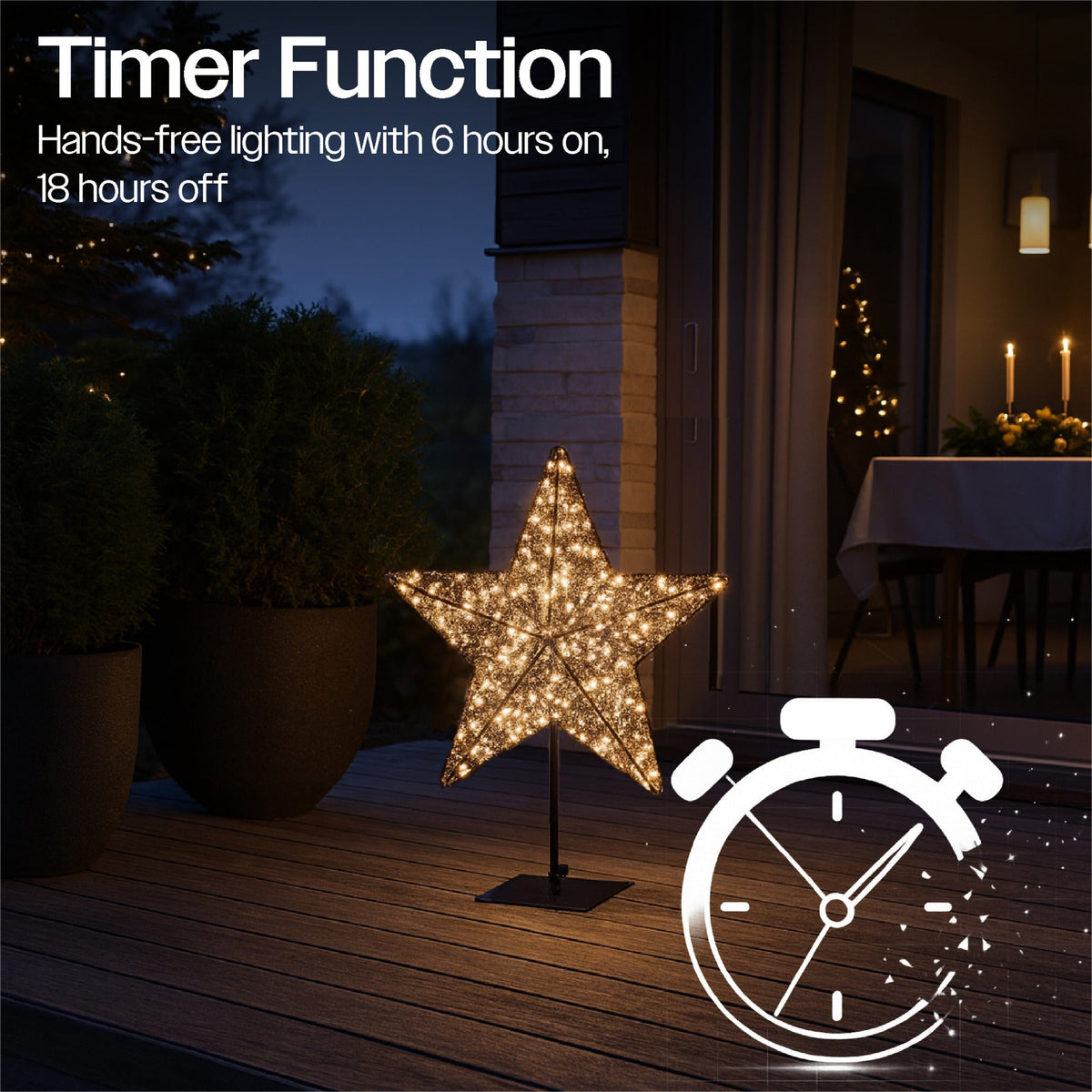 Xmas Haus Christmas Black Metal Star with Stand – Warm White LEDs, Available in 2 Sizes for Festive Decoration_Outdoor Christmas Decorations