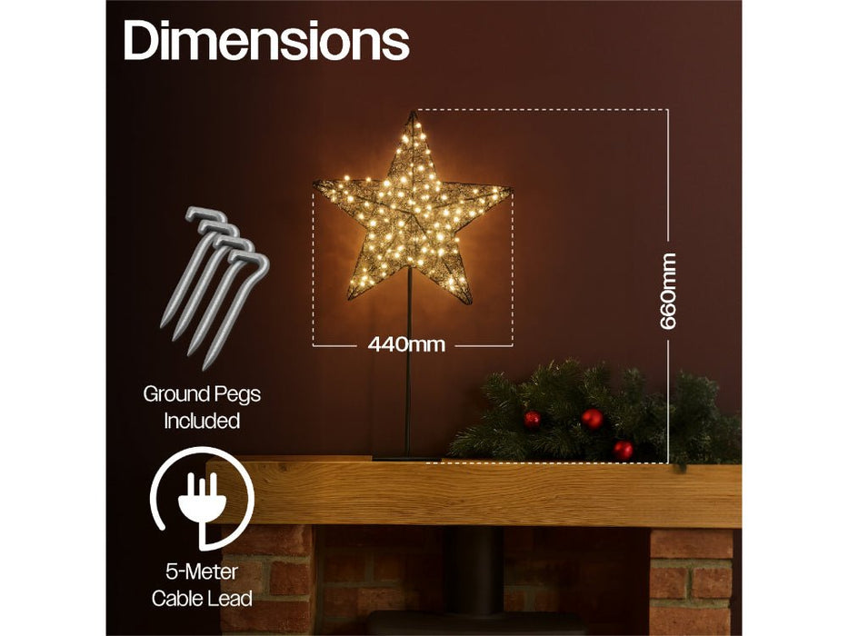 Xmas Haus Christmas Black Metal Star with Stand - Warm White LED - Available in 2 Sizes_Outdoor Christmas Decorations