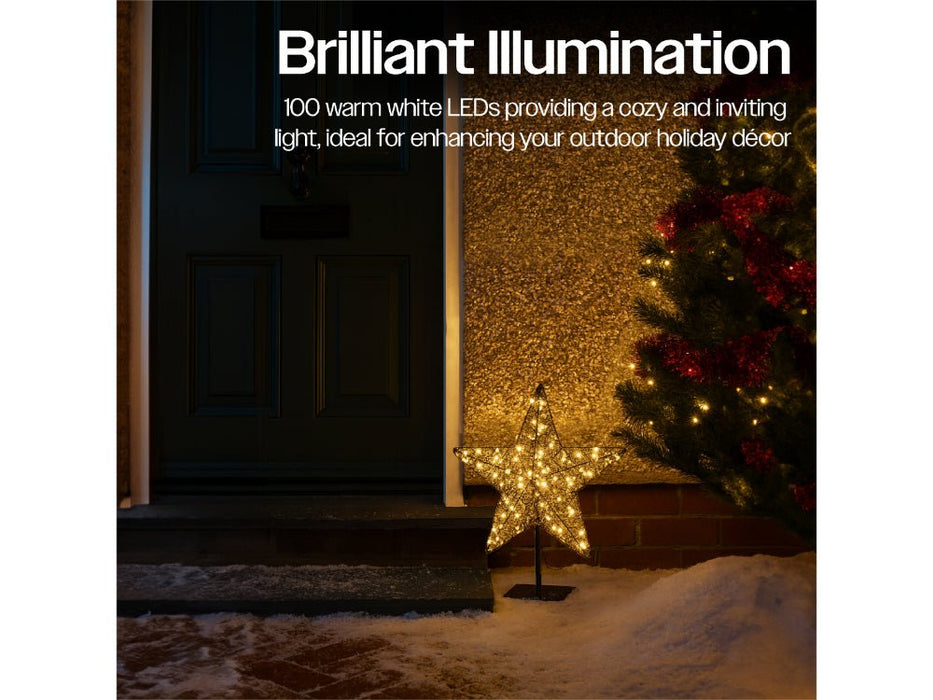 Xmas Haus Christmas Black Metal Star with Stand - Warm White LED - Available in 2 Sizes_Outdoor Christmas Decorations