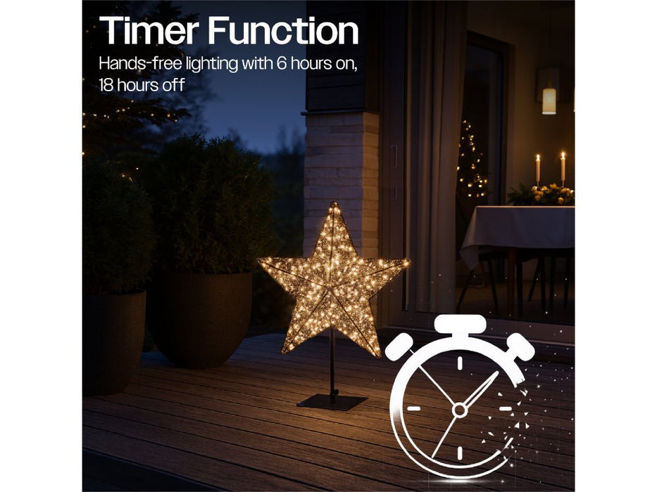 Xmas Haus Christmas Black Metal Star with Stand - Warm White LED - Available in 2 Sizes_Outdoor Christmas Decorations