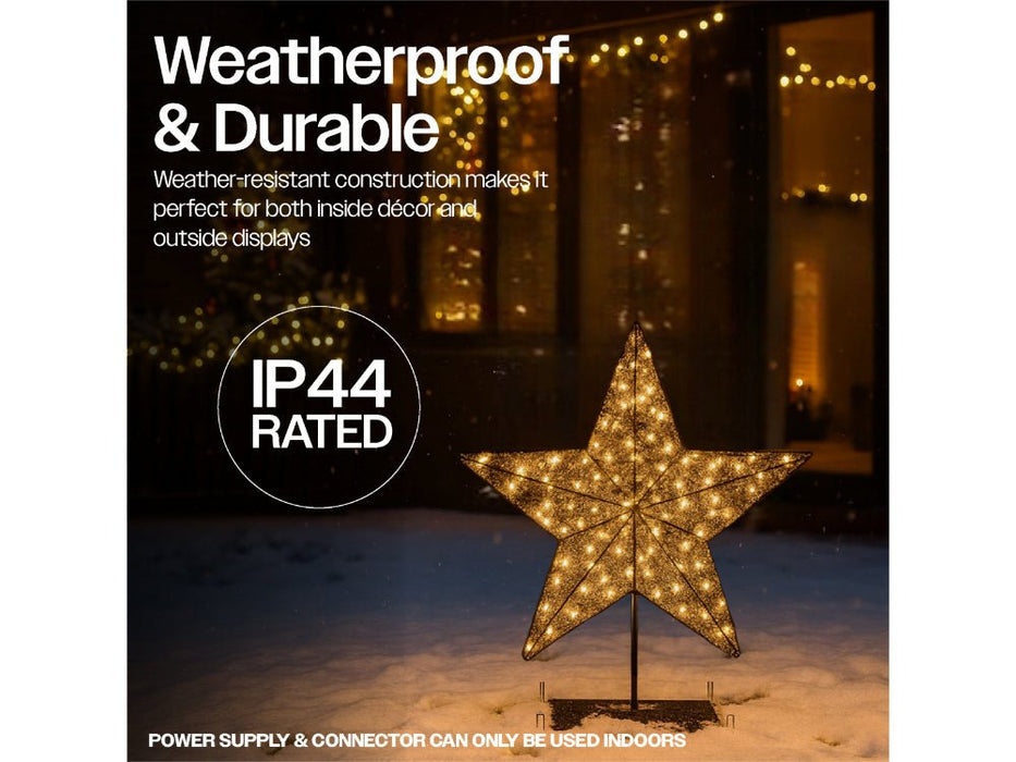 Xmas Haus Christmas Black Metal Star with Stand - Warm White LED - Available in 2 Sizes_Outdoor Christmas Decorations