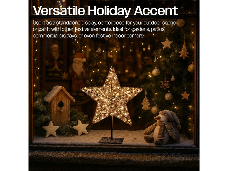 Xmas Haus Christmas Black Metal Star with Stand - Warm White LED - Available in 2 Sizes_Outdoor Christmas Decorations