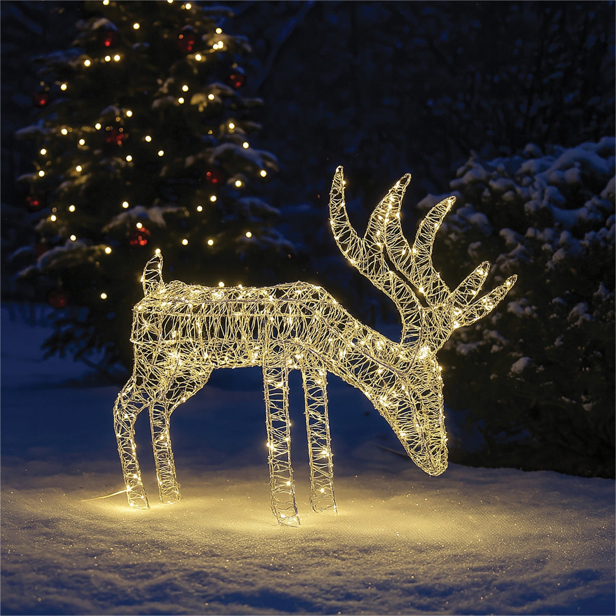 Xmas Haus Christmas Festive Silver Reindeer – 43cm High with 200 Warm White Micro LEDs, Festive Decoration_Christmas Figure