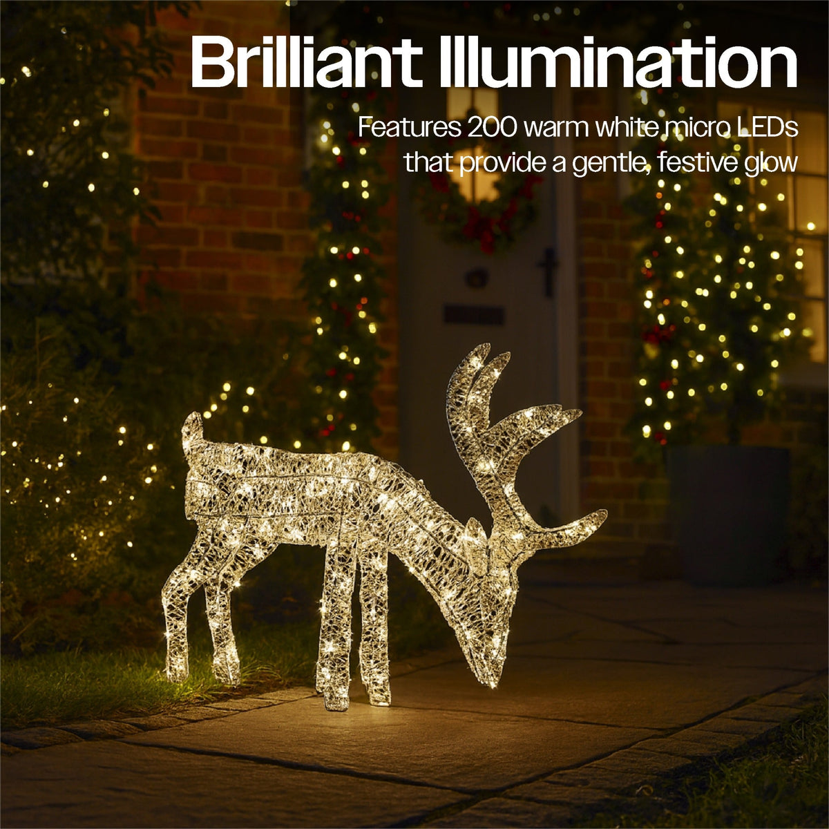 Xmas Haus Christmas Festive Silver Reindeer – 43cm High with 200 Warm White Micro LEDs, Festive Decoration_Christmas Figure