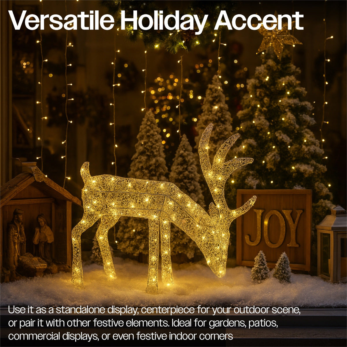 Xmas Haus Christmas Festive Silver Reindeer – 43cm High with 200 Warm White Micro LEDs, Festive Decoration_Christmas Figure