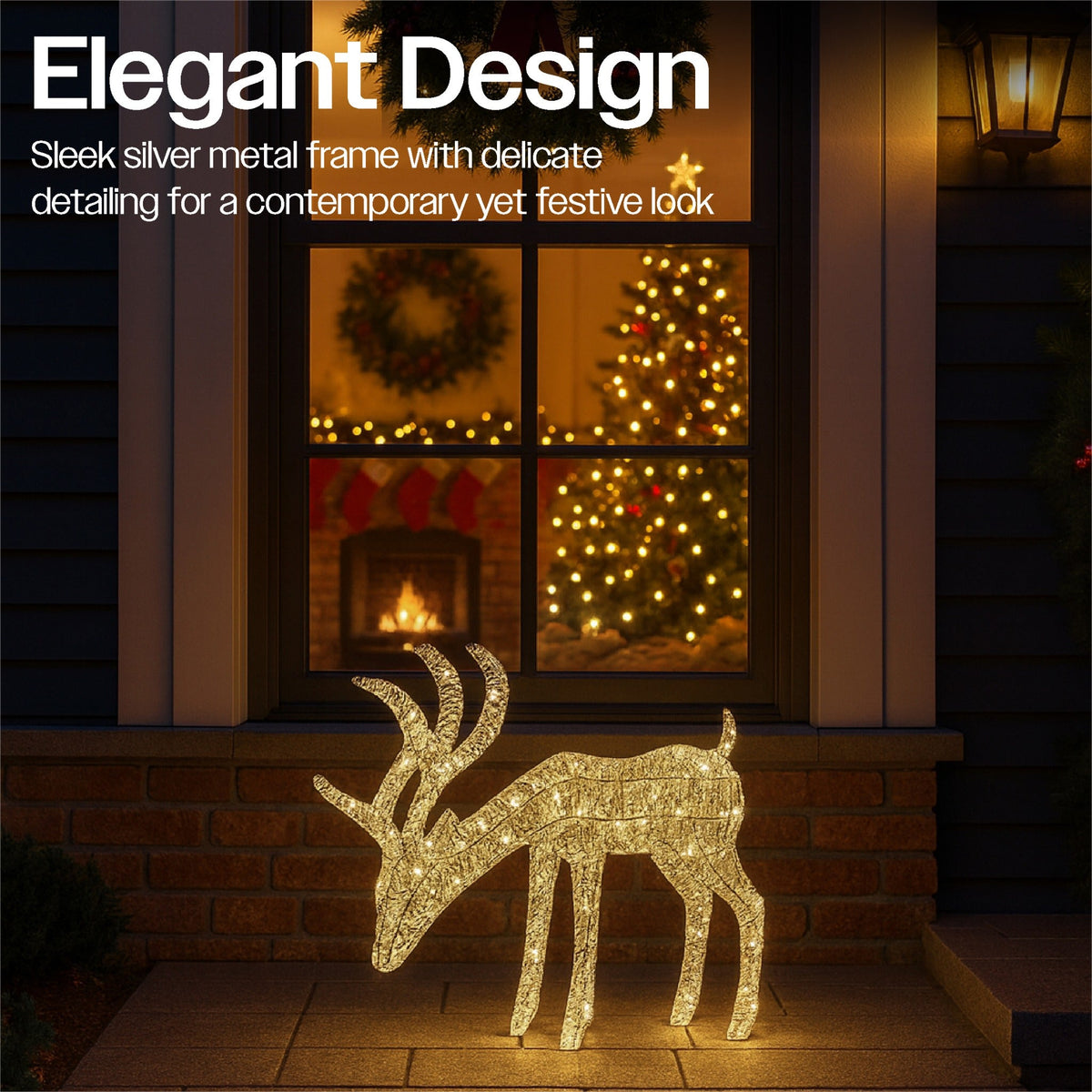 Xmas Haus Christmas Festive Silver Reindeer – 43cm High with 200 Warm White Micro LEDs, Festive Decoration_Christmas Figure
