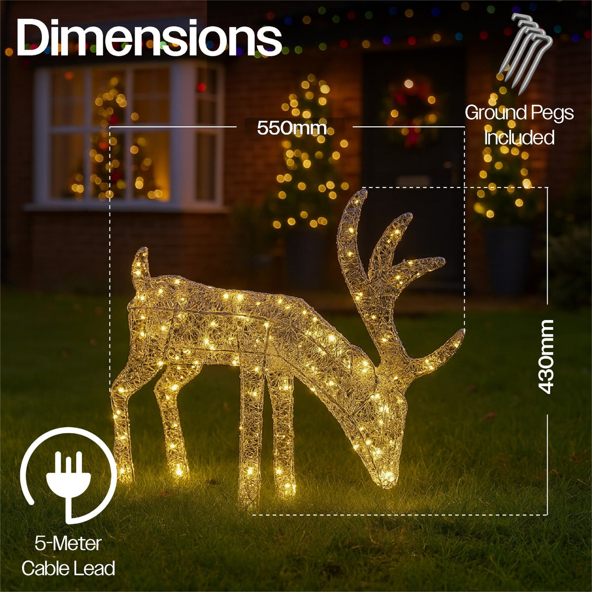 Xmas Haus Christmas Festive Silver Reindeer – 43cm High with 200 Warm White Micro LEDs, Festive Decoration_Christmas Figure