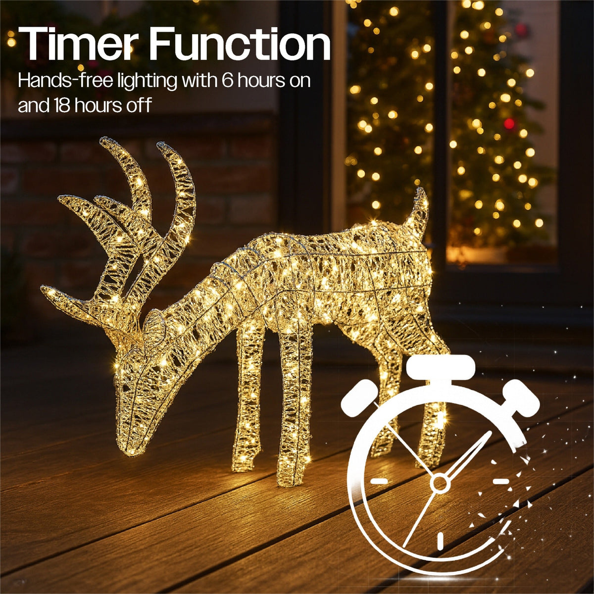 Xmas Haus Christmas Festive Silver Reindeer – 43cm High with 200 Warm White Micro LEDs, Festive Decoration_Christmas Figure