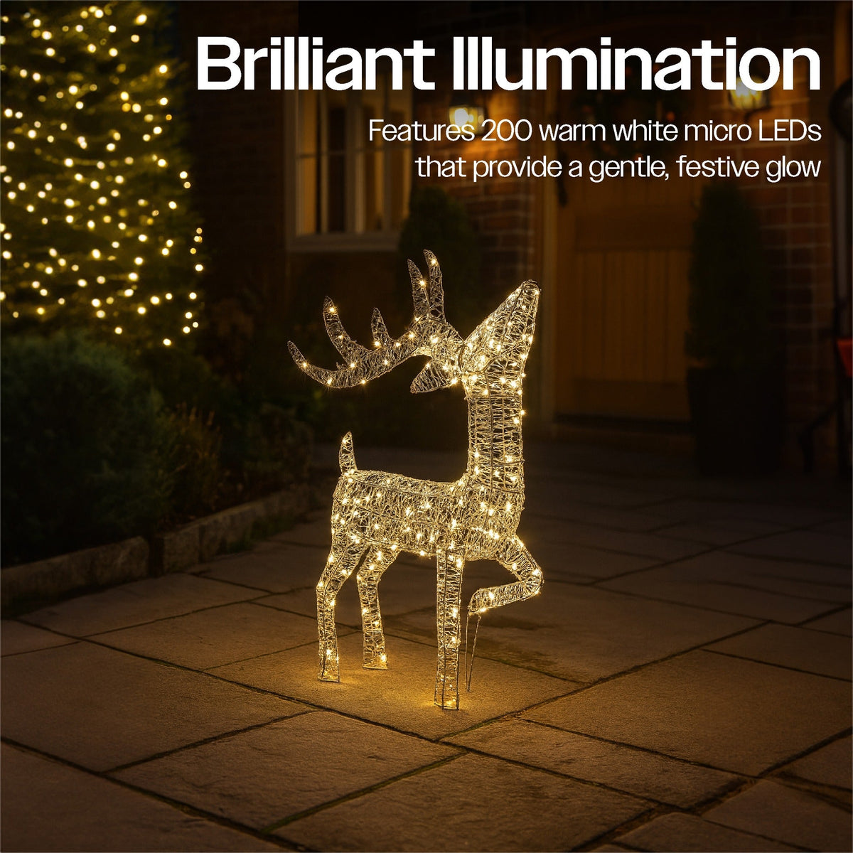 Xmas Haus Christmas Festive Silver Deer – 60cm High with 200 Warm White LEDs, Festive Decoration_Christmas Figure