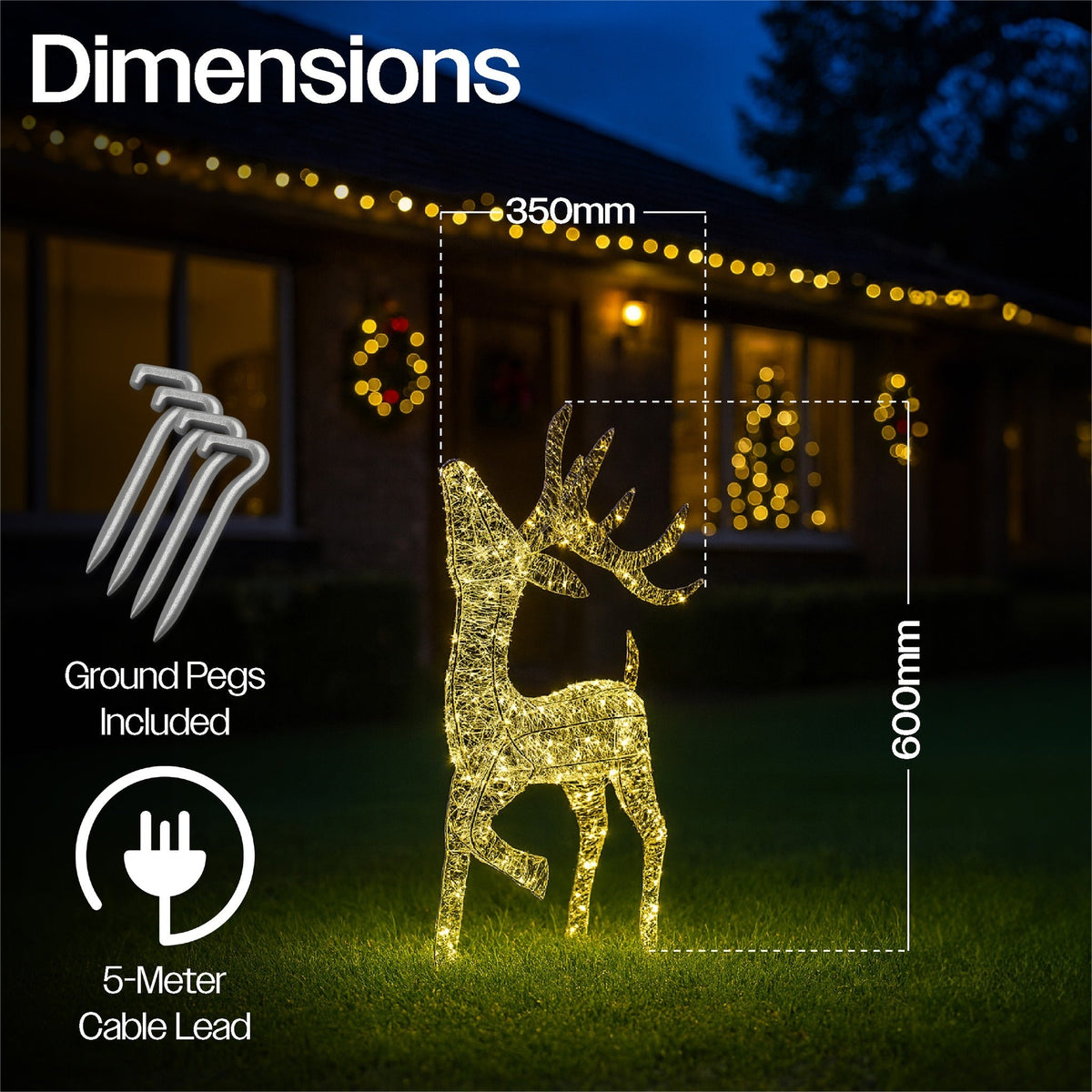 Xmas Haus Christmas Festive Silver Deer – 60cm High with 200 Warm White LEDs, Festive Decoration_Christmas Figure