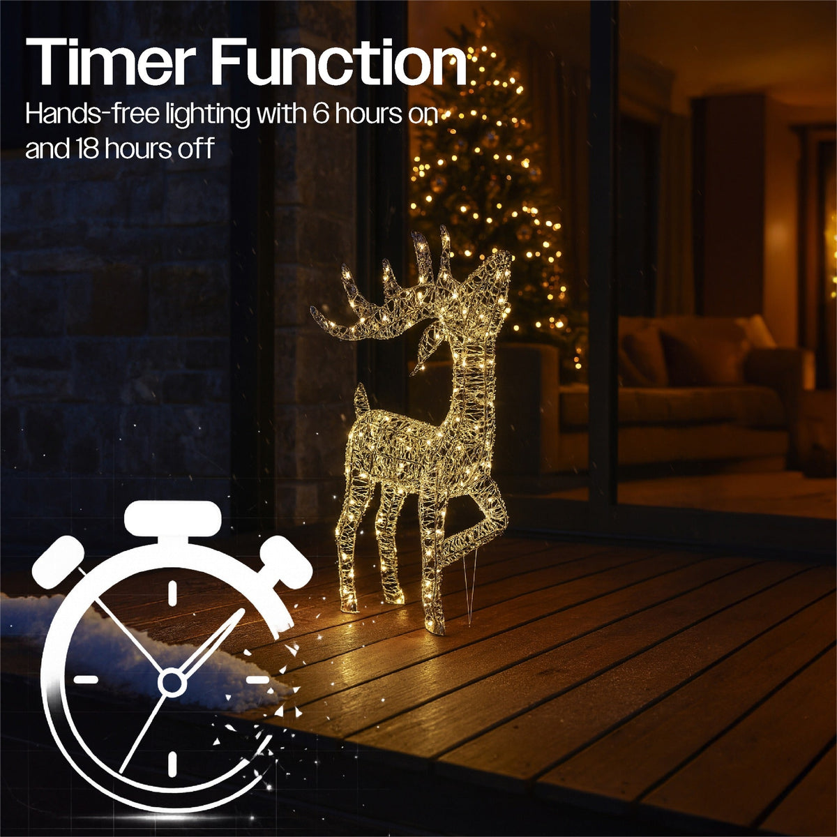 Xmas Haus Christmas Festive Silver Deer – 60cm High with 200 Warm White LEDs, Festive Decoration_Christmas Figure