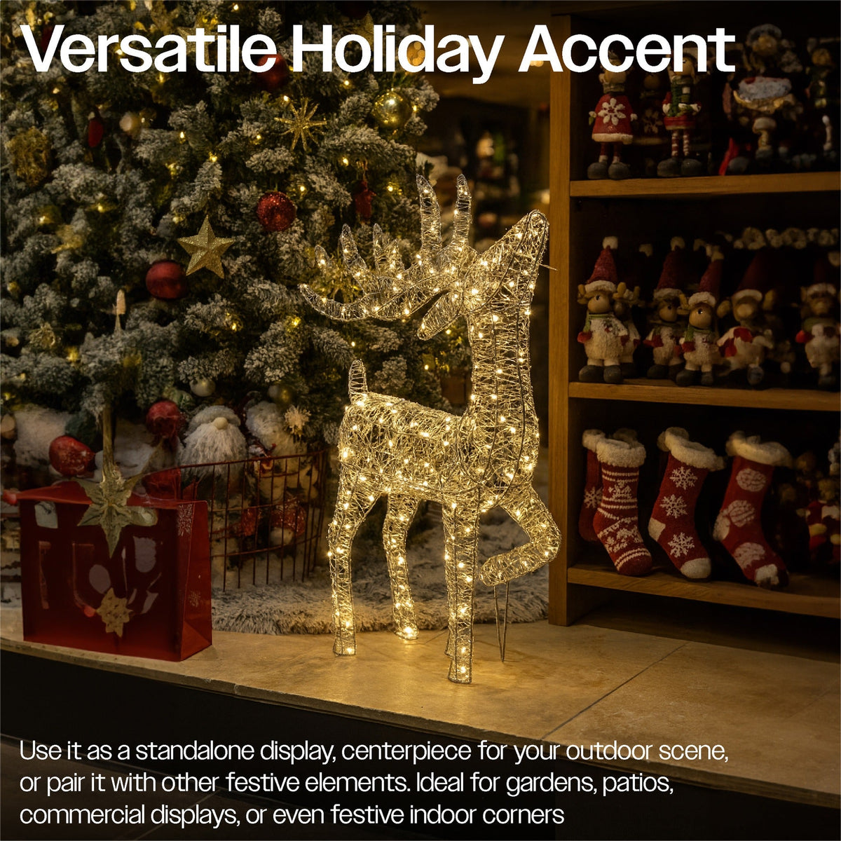 Xmas Haus Christmas Festive Silver Deer – 60cm High with 200 Warm White LEDs, Festive Decoration_Christmas Figure