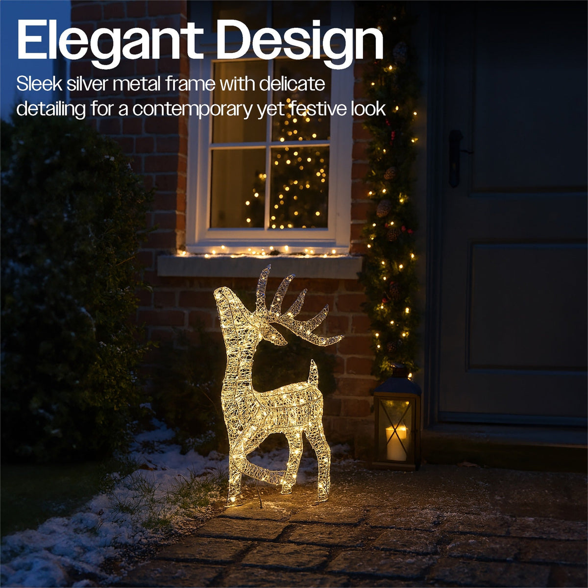 Xmas Haus Christmas Festive Silver Deer – 60cm High with 200 Warm White LEDs, Festive Decoration_Christmas Figure